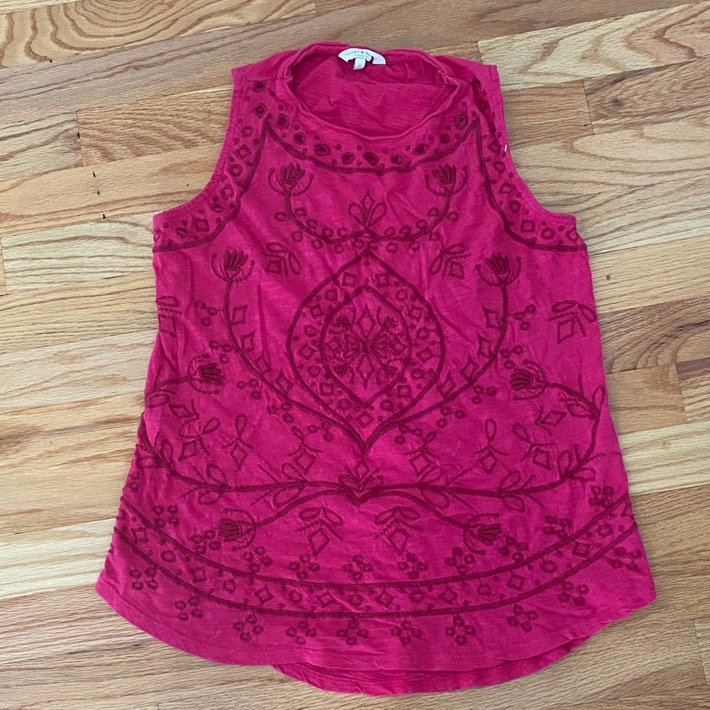 Lucky Brand Fuchsia Embroidered CottonTank Top